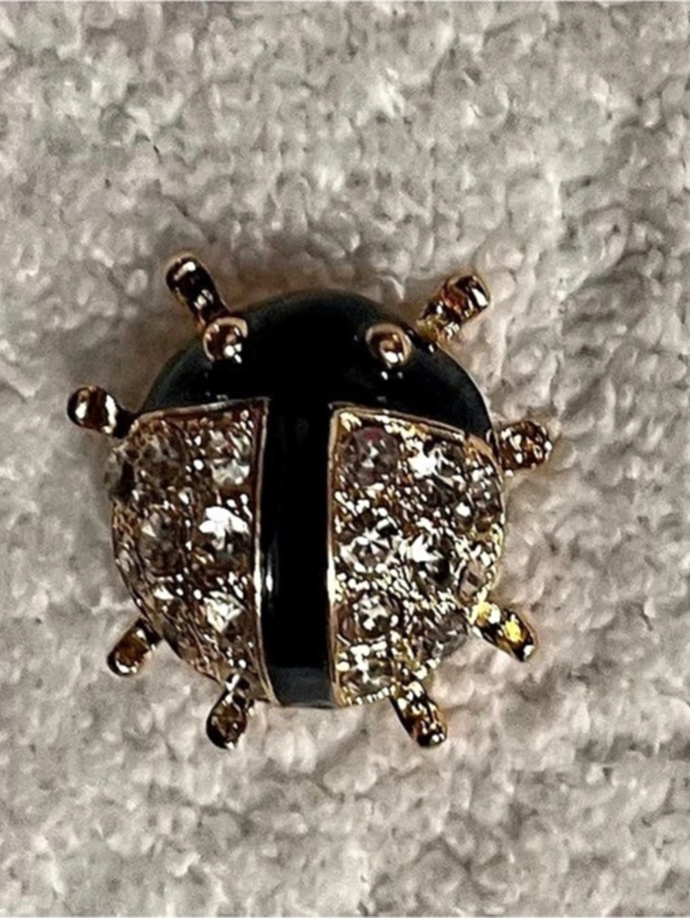Rhinestone Ladybug Brooch in Gold & Black Like New